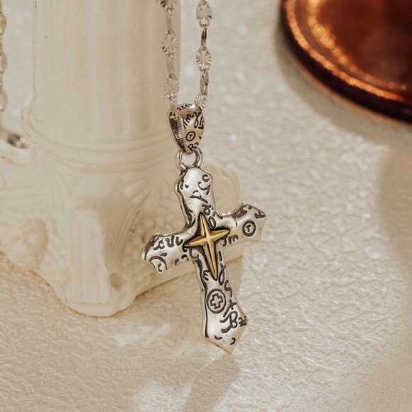 Museori Jewelry - Sterling Silver Cross Pendant Necklace Oxidized Gothic Museori